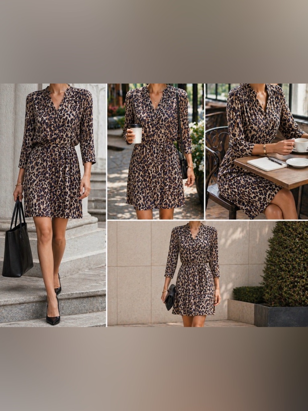 European Leopard Print Tie-Waist Mini Dress